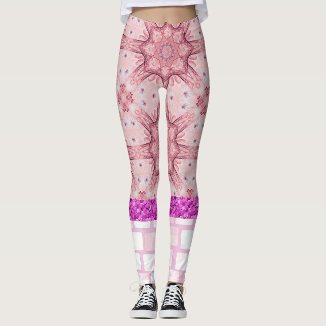 Mauve Pink Brick Leggings Floral (Frente)