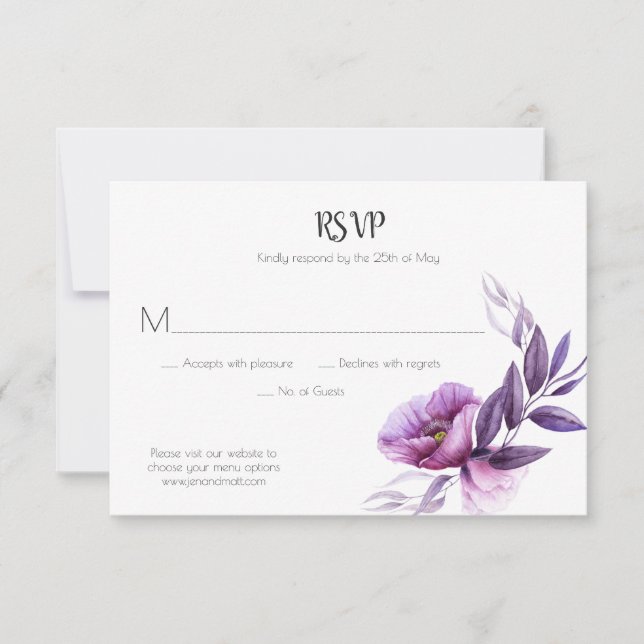 Mauve Purple Lavanda Violet Floral RSVP (Frente)