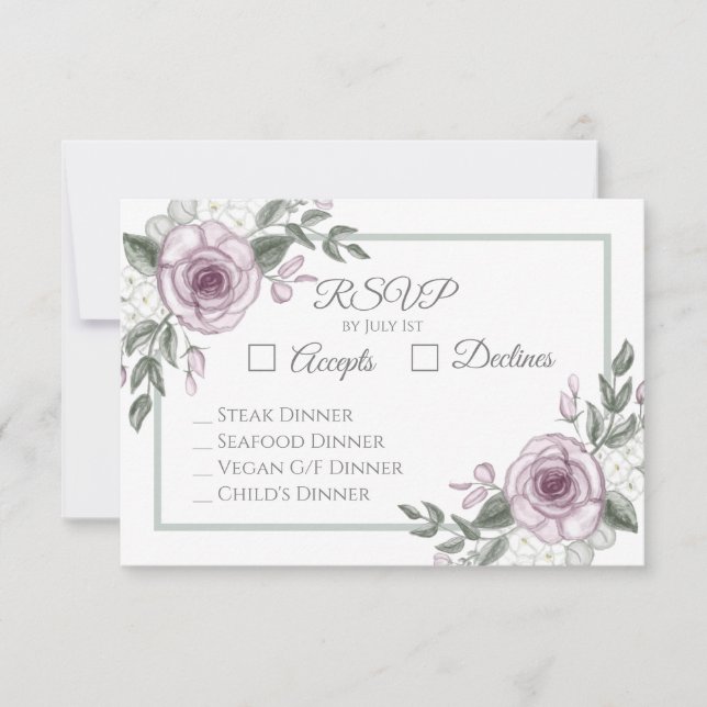 Mauve Rosas Elegant Floral Wedding RSVP (Frente)