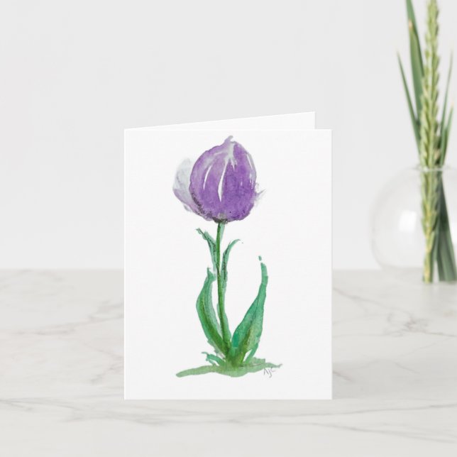 Mauve roxa e tulipa verde - cartão de vazio dobrad (Frente)
