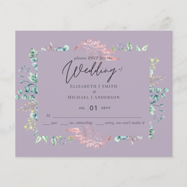 Mauve Sage Botânica deixa casamento de RSVP de Orç (Frente)