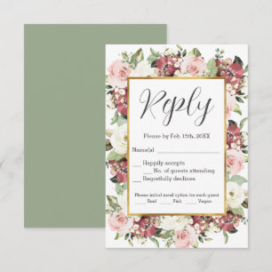 Mauve Verde Rosa Florais Dourados Frame RSVP