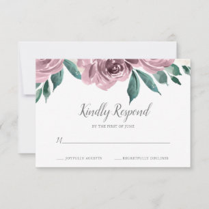 Mauve Watercolor Rosa Floral Wedding RSVP