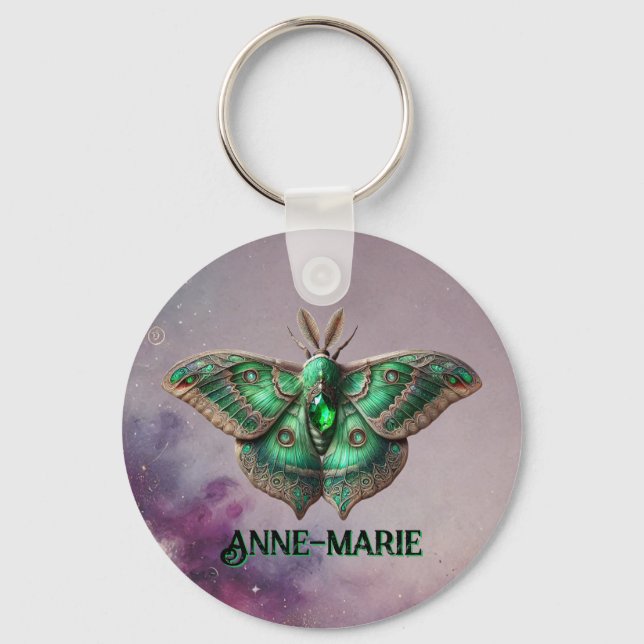 May Birthstone Chaveiro - Emerald Moth Design (Frente)
