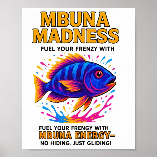 Mbuna Madness Poster - Neon Cichlid Wall Art (Frente)