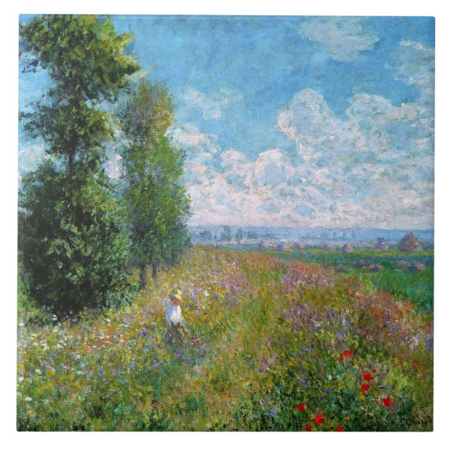 "Meadow" com Poplars por Claude Monet (Frente)
