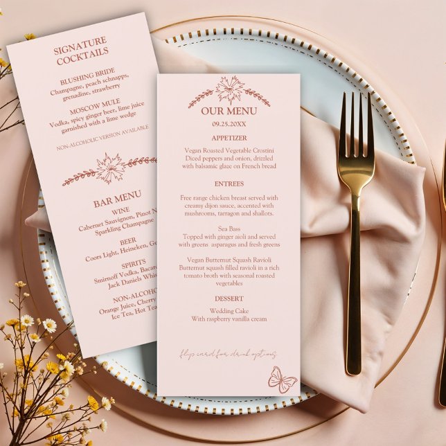 Meadow Flowers Misty Rosa Wedding Menu (Criador carregado)