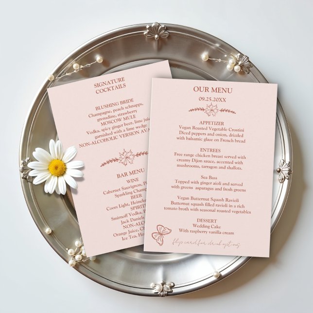 Meadow Flowers Misty Rosa Wedding Menu (Criador carregado)