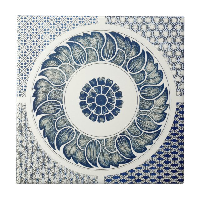 Medalhão Chinês: Chinoiserie Azul Índigo (Frente)