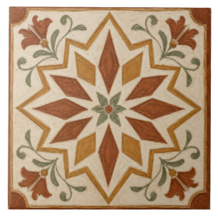 Medalhão de Estrela Floral Geométrica em Terracota