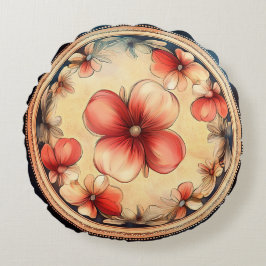 Medalhão de Flor Vintage – Almofada Floral Redonda