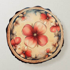Medalhão Flor de Estilo Antigo – Almofada Redonda