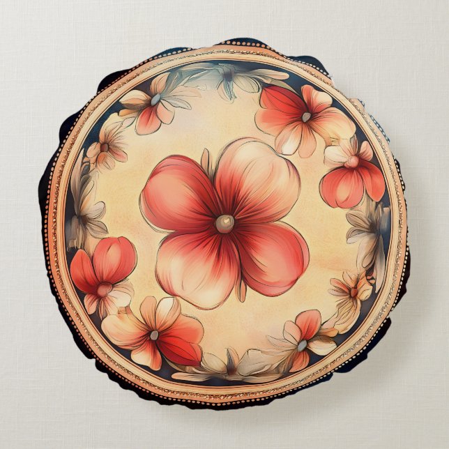Medalhão Flor de Estilo Antigo – Almofada Redonda  (Verso)