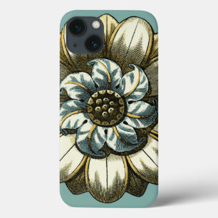 Medalhão Floral ornamentado sobre fundo azul clar