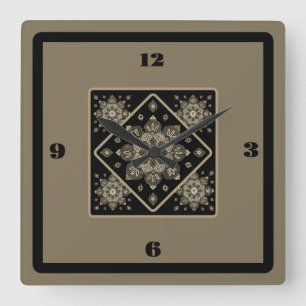 Medalhões Sepia Relógio de Parede em Preto