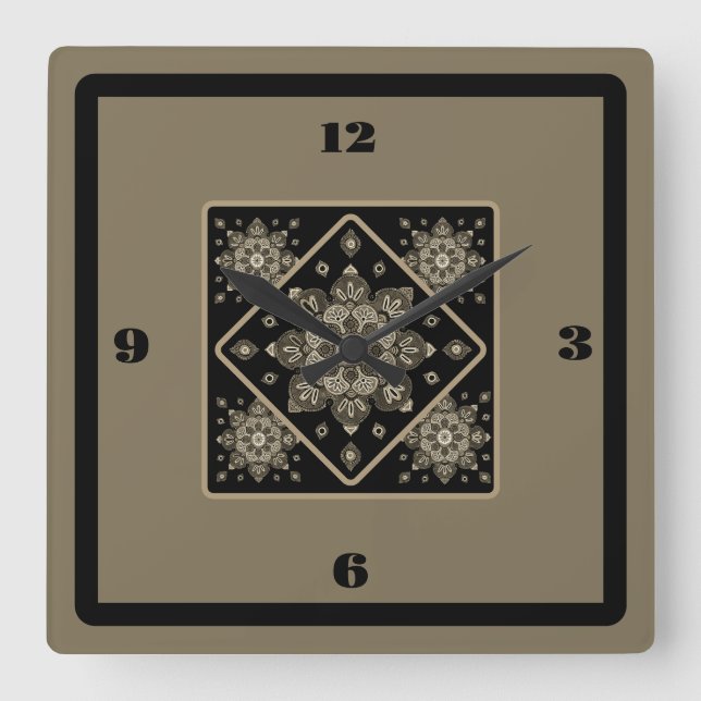 Medalhões Sepia Relógio de Parede em Preto (Frente)