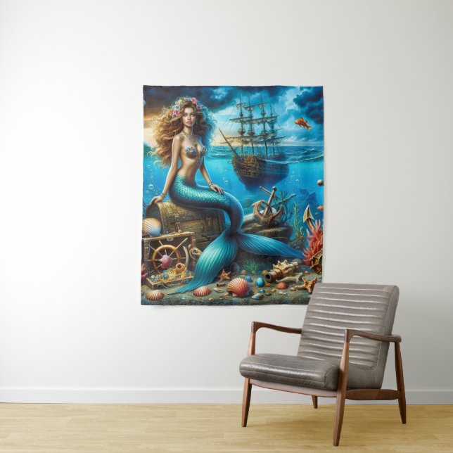 Média (50" x 60") Sereia de tapeçaria (In Situ)