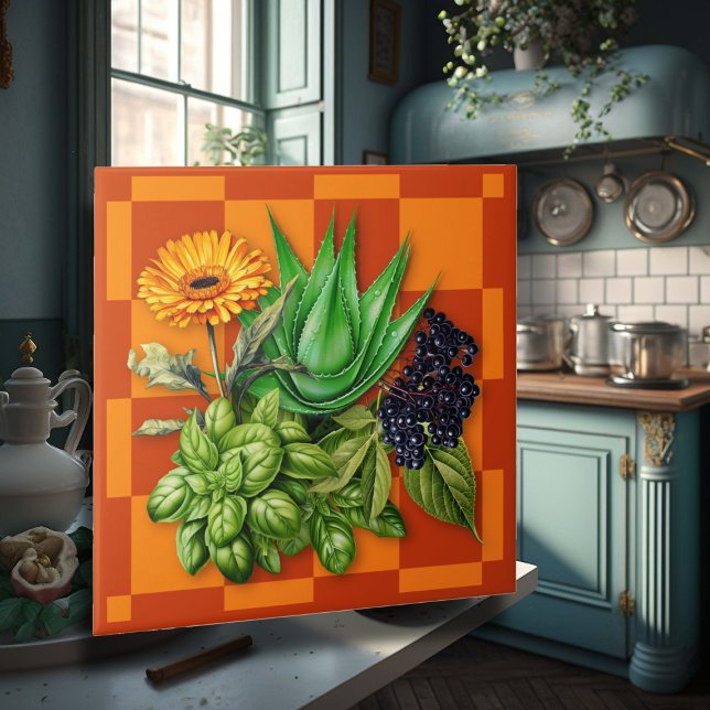 Medicinal Herbs Kitchen Accent Tile (Criador carregado)