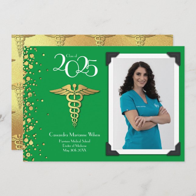 Médico Dourado Anúncio de Graduação Verde (Frente/Verso)