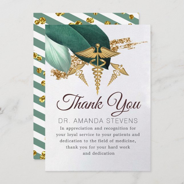 Médico Elegante Botânico | Cartões de agradeciment (Frente/Verso)