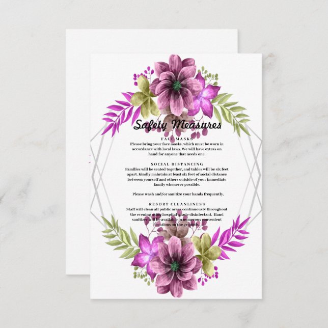 Medidas De Segurança Floral A Cor Rosa E Verde (Frente/Verso)