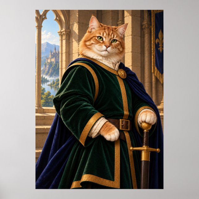 Medieval Cat Knight Fantasy Art Poster (Frente)