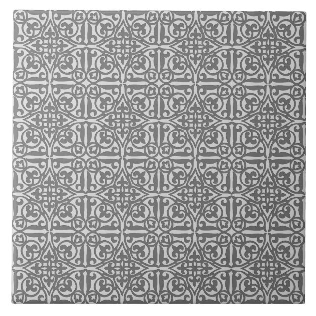 Medieval Damask Fleur-de-lis, cinza prateada (Frente)