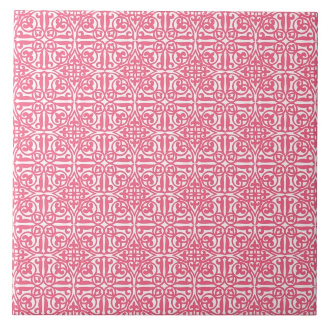 Medieval Damask Fleur-de-lis, rosa coral e branco (Frente)