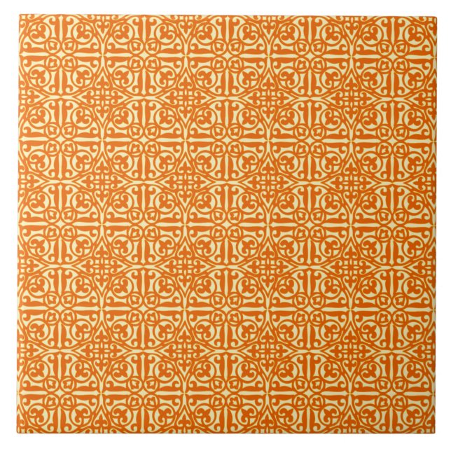 Medieval Damask Fleur-de-lis, tangerina laranja (Frente)