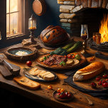 Medieval meal Stretched Canvas Print<br><div class="desc">Food paintings are the perfect way to celebrate the simple things in life. They are a reminder that no matter what might be happening in the world, there is always something to be grateful for. Whether you're looking for a way to show your appreciation for a delicious meal, or you're...</div>