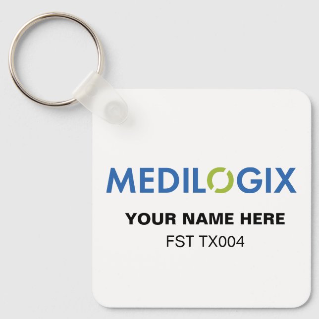 MEDILOGIX Porta-chaves Quadrado Adicionar Texto (Frente)