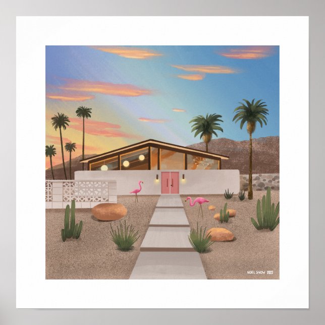 Médio Flamingo moderno do século Impressão (Frente)