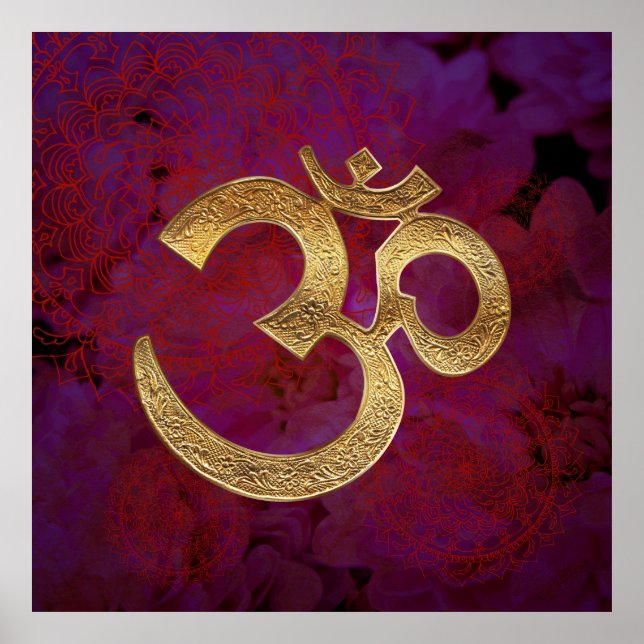 Meditação OM Poster Yoga de flores de bagas roxas (Frente)