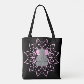 Meditando Elefante Yoga Mandala Design Tote Bag