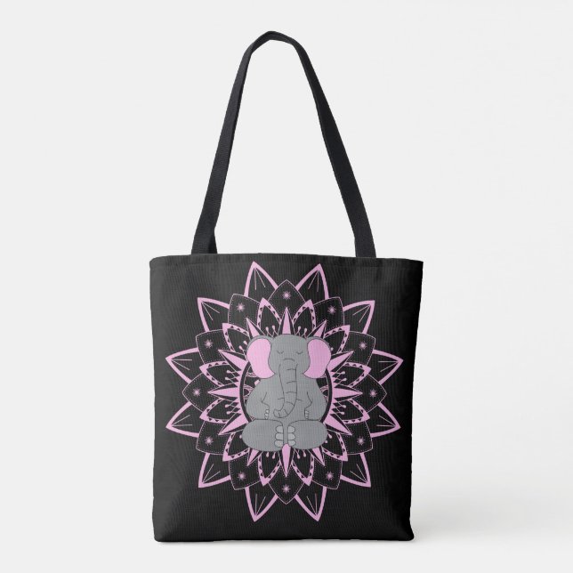 Meditando Elefante Yoga Mandala Design Tote Bag (Verso)