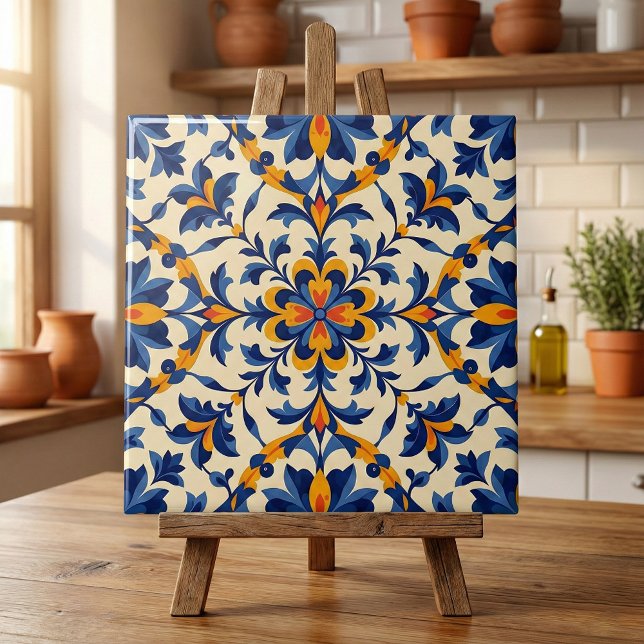 Mediterranean Blue Floral Portuguese Azulejo (Criador carregado)