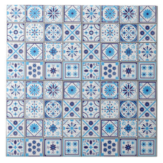 Mediterranean Blue White Tile Pattern Watercolor 