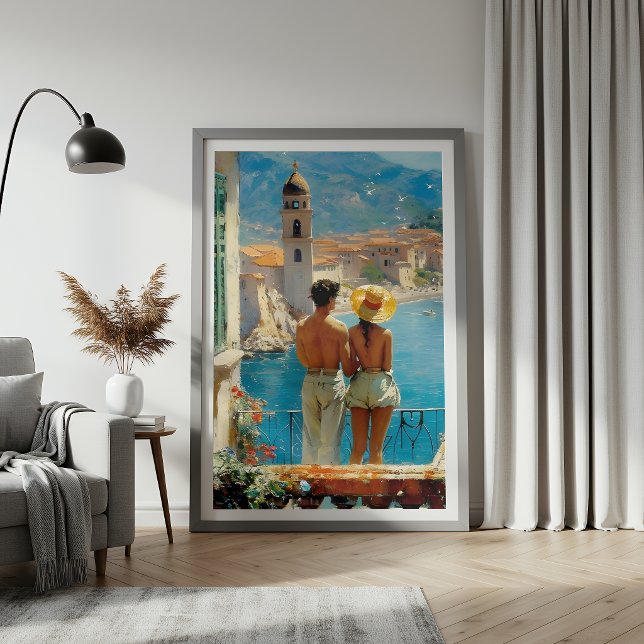 Mediterranean Coast Couple Vintage Poster (Criador carregado)