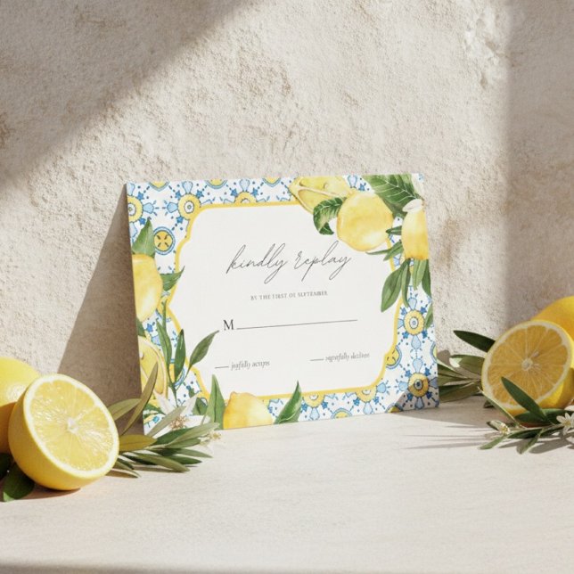 Mediterranean Lemon Wedding RSVP Card (Criador carregado)
