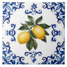 Mediterranean Lemons with Blue and White Border