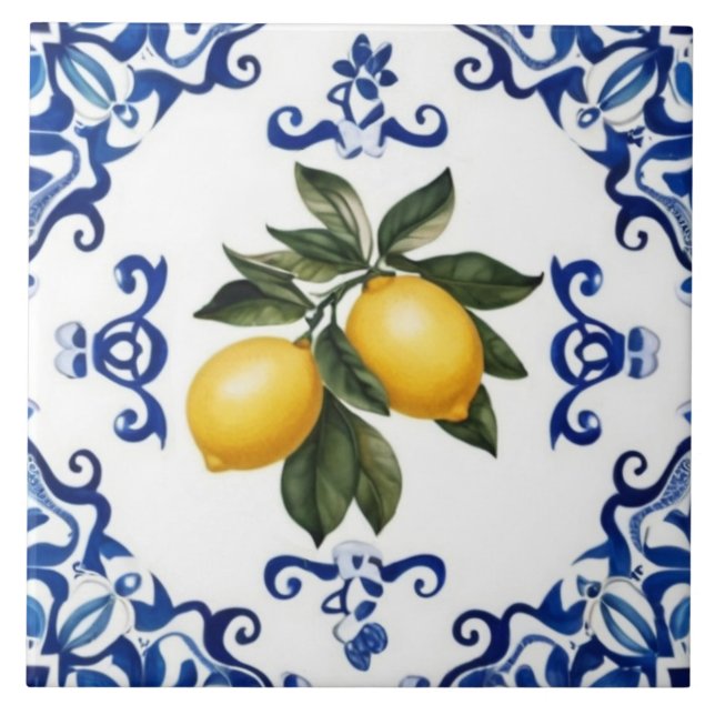 Mediterranean Lemons with Blue and White Border (Frente)