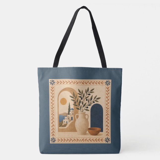 Mediterranean Olive Vase Tote Bag (Frente)