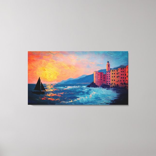 Mediterranean Seaside Village Canvas Wall Art (Frente)