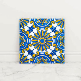 Mediterranean Sunburst Blue and Gold Floral Mosaic