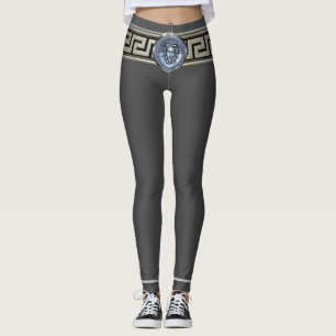 Medusa de Prata Chave Grega em Leggings Cinza Gorg