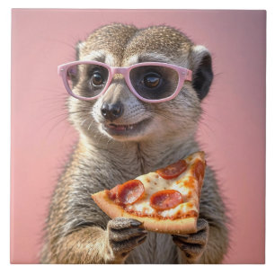 Meerkat bonito com óculos e pizza