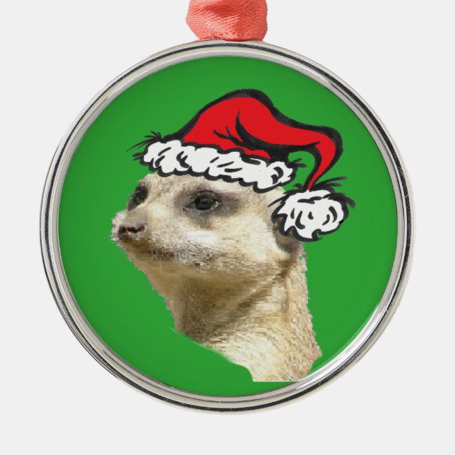 Meerkat Cust de Natal. Ornamento Redondo Premium (Frente)