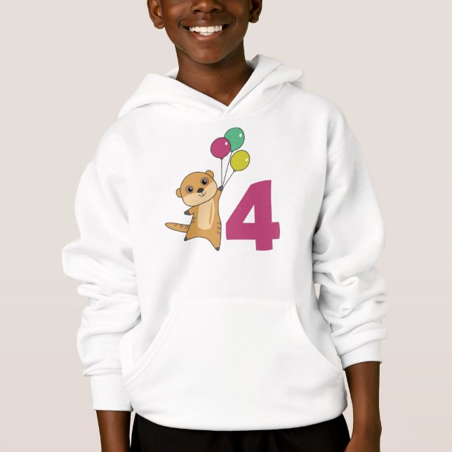 Meerkat Quarto Aniversário Balões Crianças Hoodie (Frente)