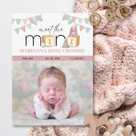 Meet The Mini Pink Baby Birth Announcement Card