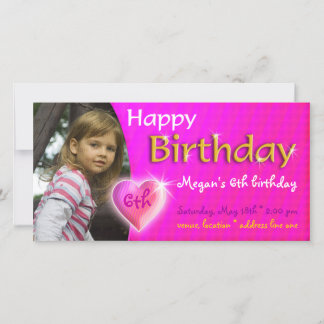 Megan Birthday Photo Invitation | Coração Adorável